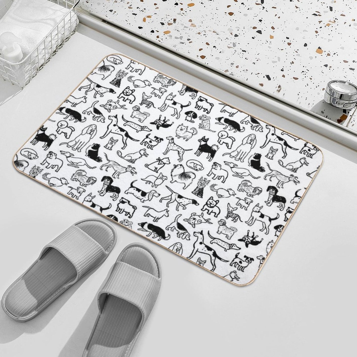 Black And White Dogs Pattern Bath Mat