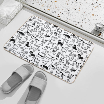 Black And White Dogs Pattern Bath Mat