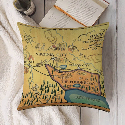 Map of The Ponderosa from 'Bonanza' Linen Throw Pillow Cover