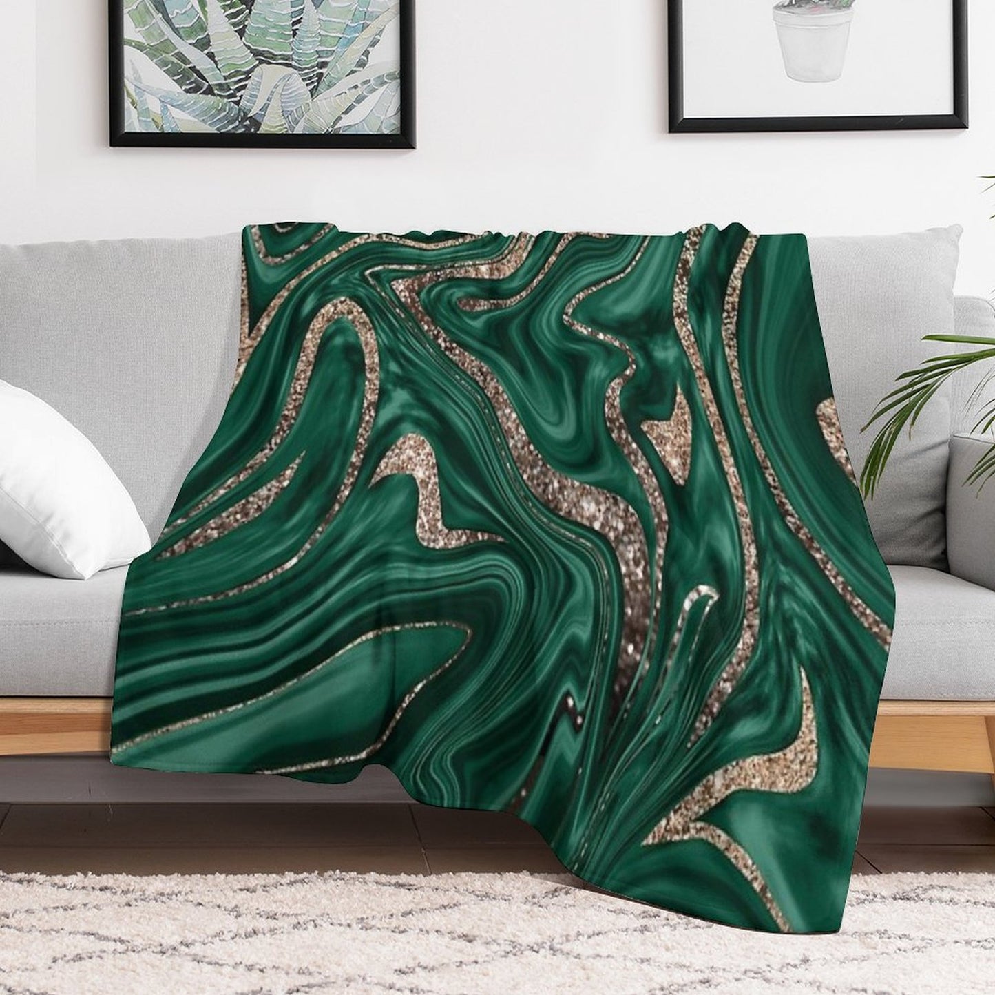 Emerald Green Black Gold Glam Marble #1 (Photo of Glitter Only - Not Reflective) Throw Blanket