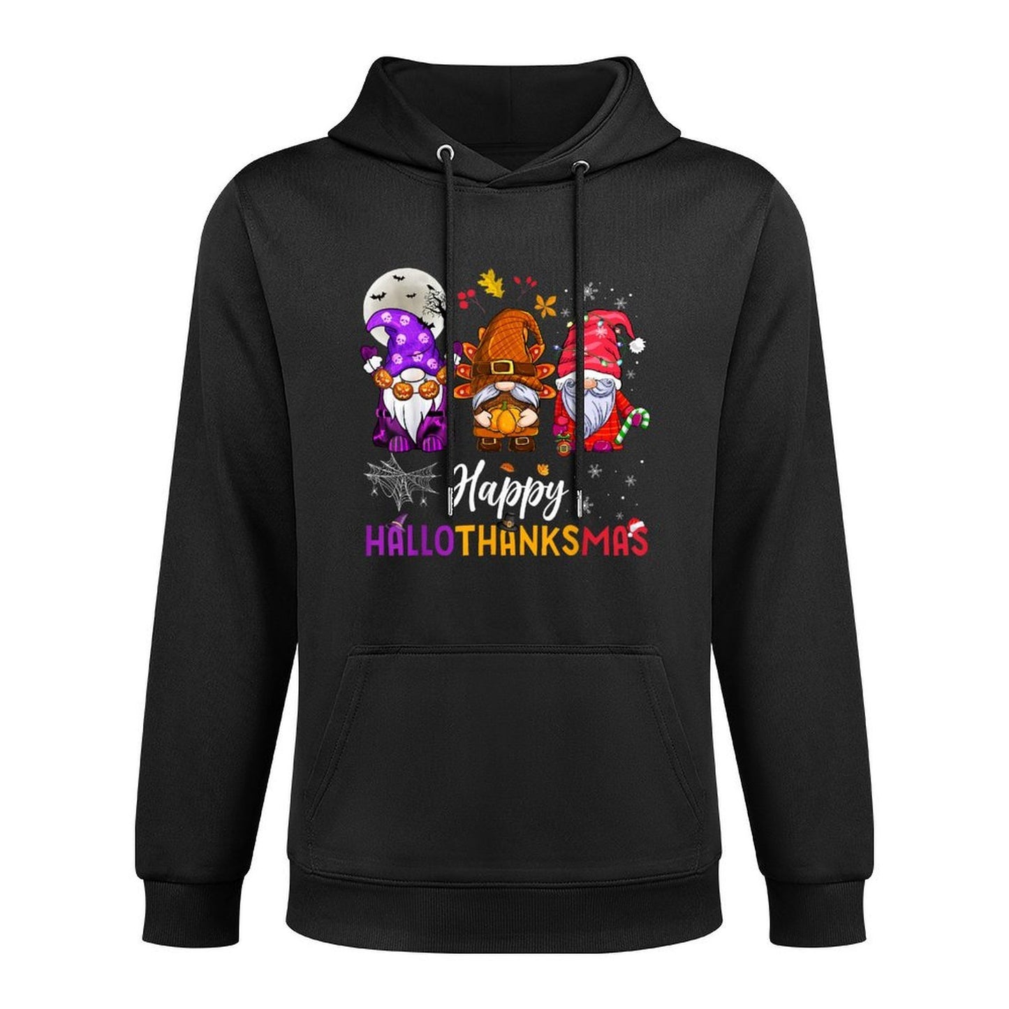 Happy Hallothanksmas Gnomes Lover Halloween Merry Christmas Shrink-Resistant Hoodie