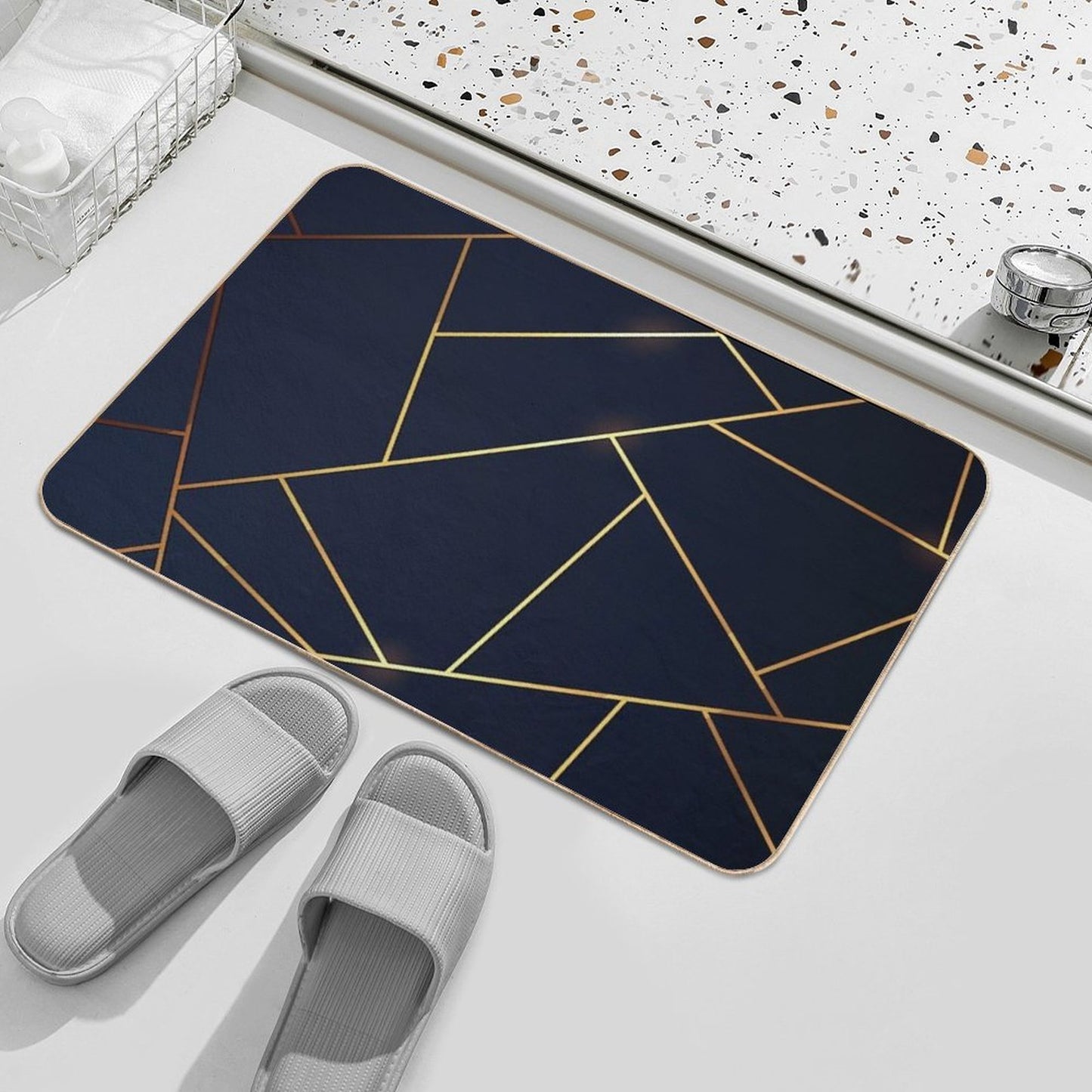 Geometric Navy Gold Stone Bath Mat