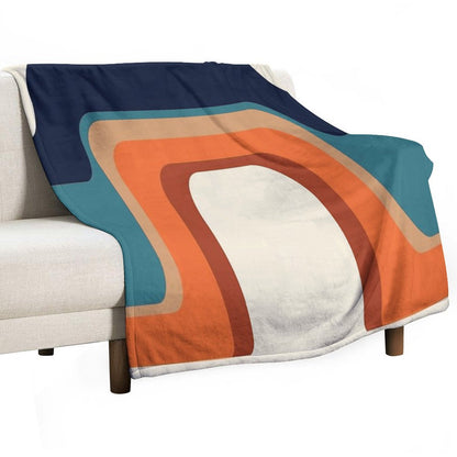 Mid-Century Modern Meets 1970s Orange And Blue Rainbow Throw Blanket
