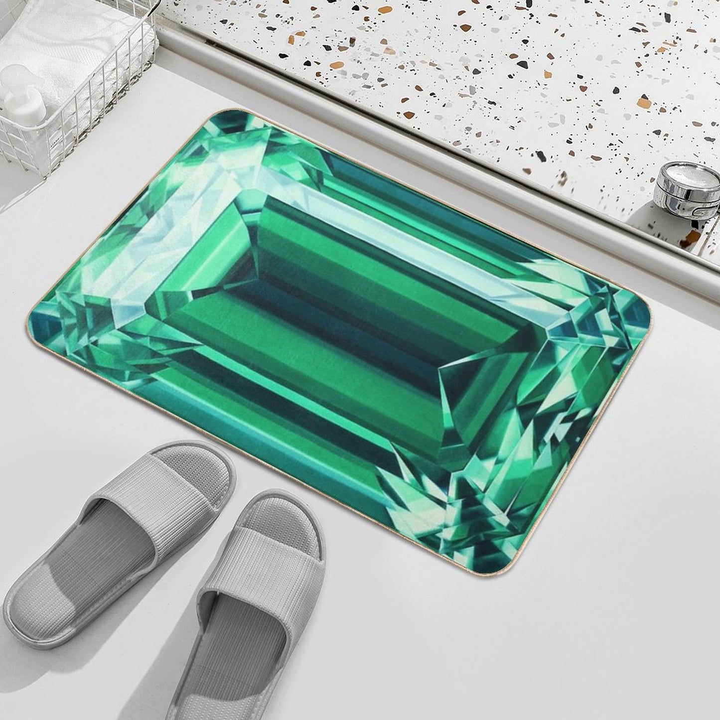Colorful Gemstone Collection. Emerald Gem Hand-Painted Artwork Bath Mat