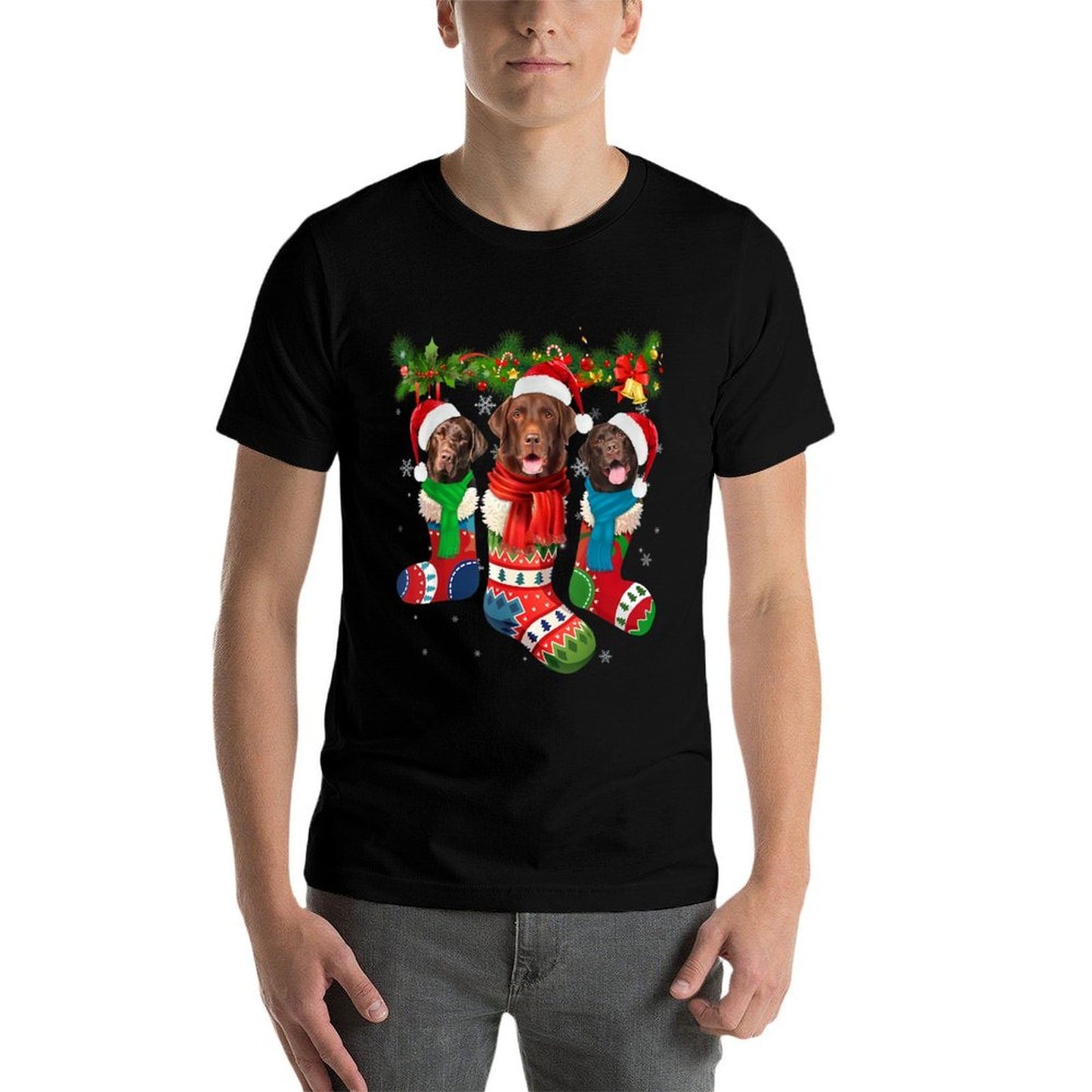 Chocolate Lab In Christmas Socks  Breathable T-Shirt