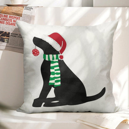 Christmas Black Lab Holiday Dog Linen Throw Pillow Cover