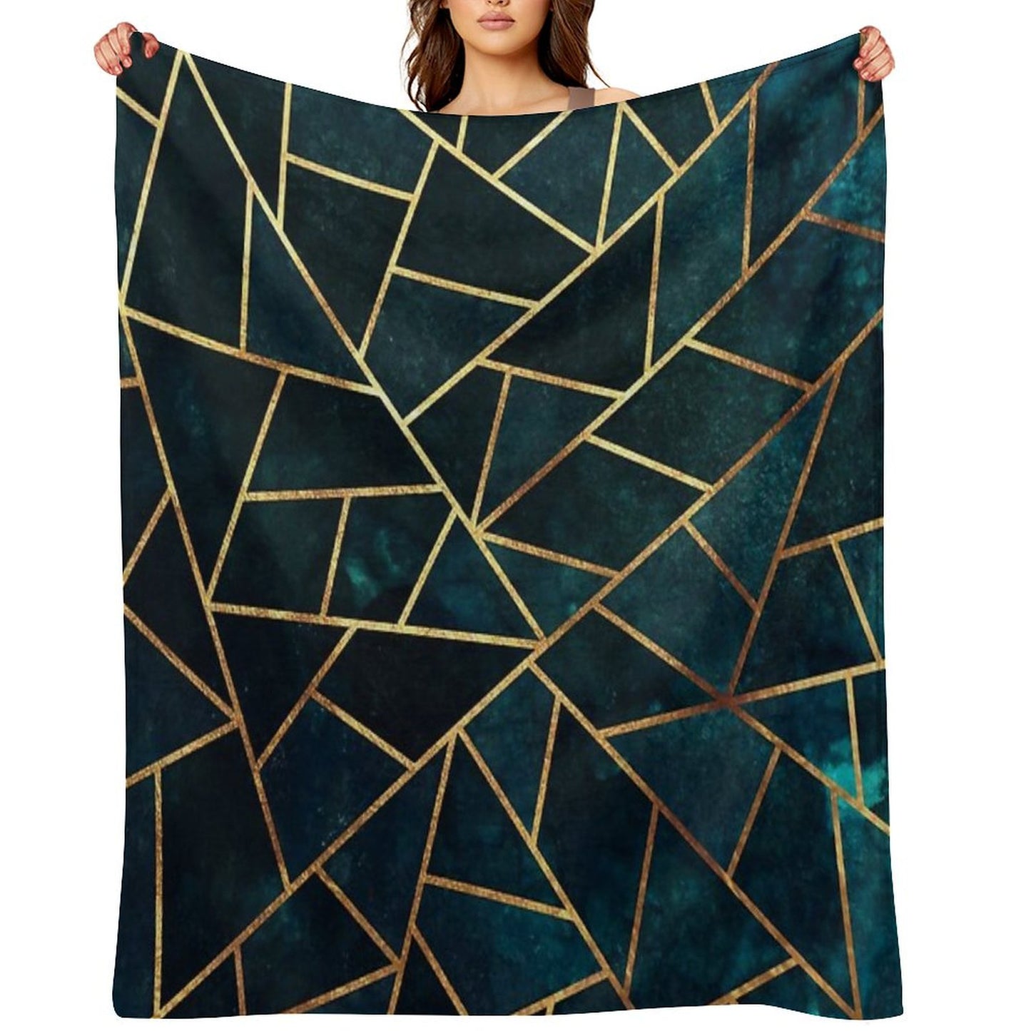 Deep Teal Geometric Throw Blanket