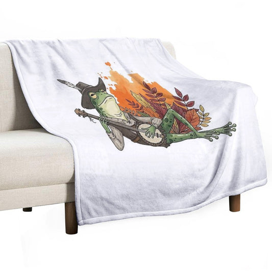 Goblincore Frog Sticker - Cute Mushroom Cottage Aesthetic Throw Blanket