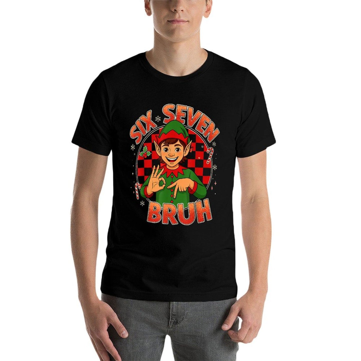 HUGvyn Six Seven Bruh Meme Christmas Funny Elf 67 Meme Boys  Relaxed-fit T-Shirt