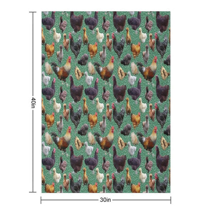 Backyard Chickens on Green Glitter Throw Blanket