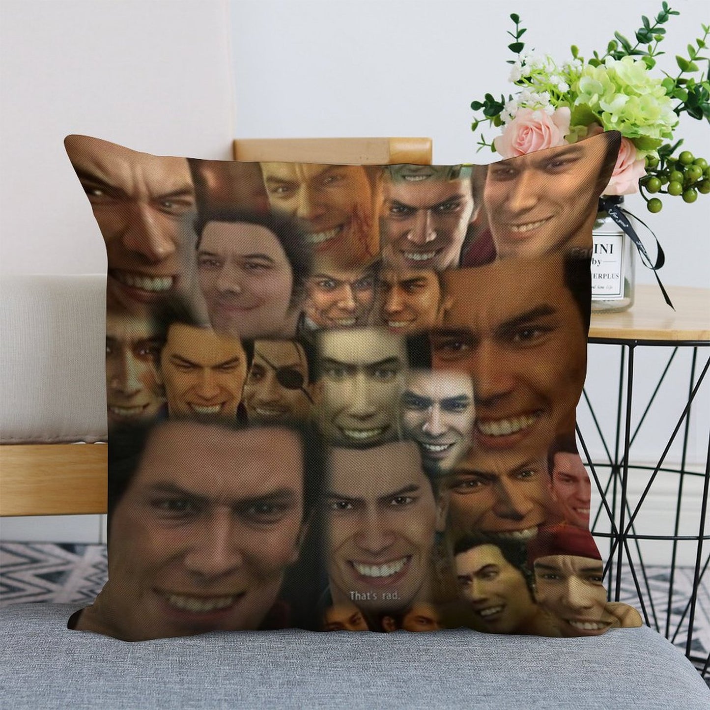Happy Kazuma Kiryu ) Linen Throw Pillow Cover