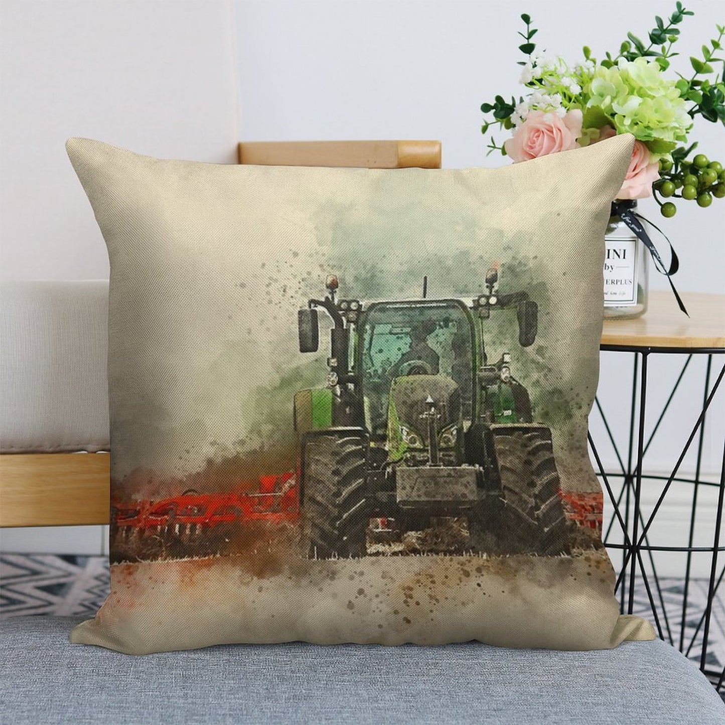 Fendt Tractor Grafting Linen Throw Pillow Cover