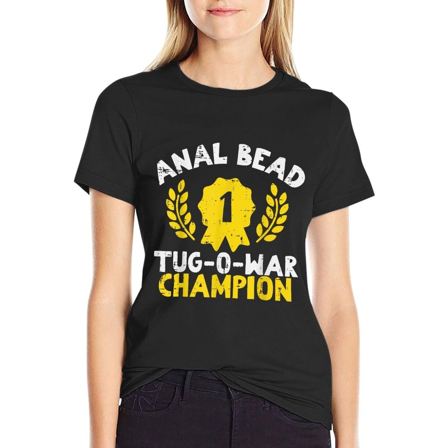 Bead Tug O War Champion Funny Saying Adult Humor Men Women  Ribbed Collar T-Shirt