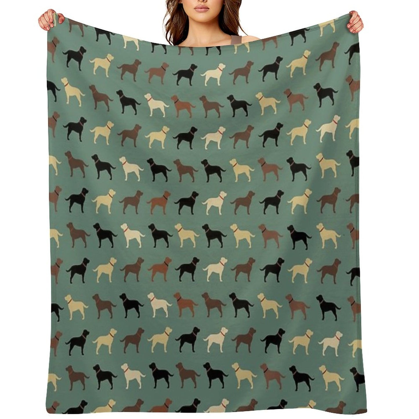 Labrador Retriever Dog Silhouettes Pattern with Chocolate, Yellow, Red And Black Labs Throw Blanket