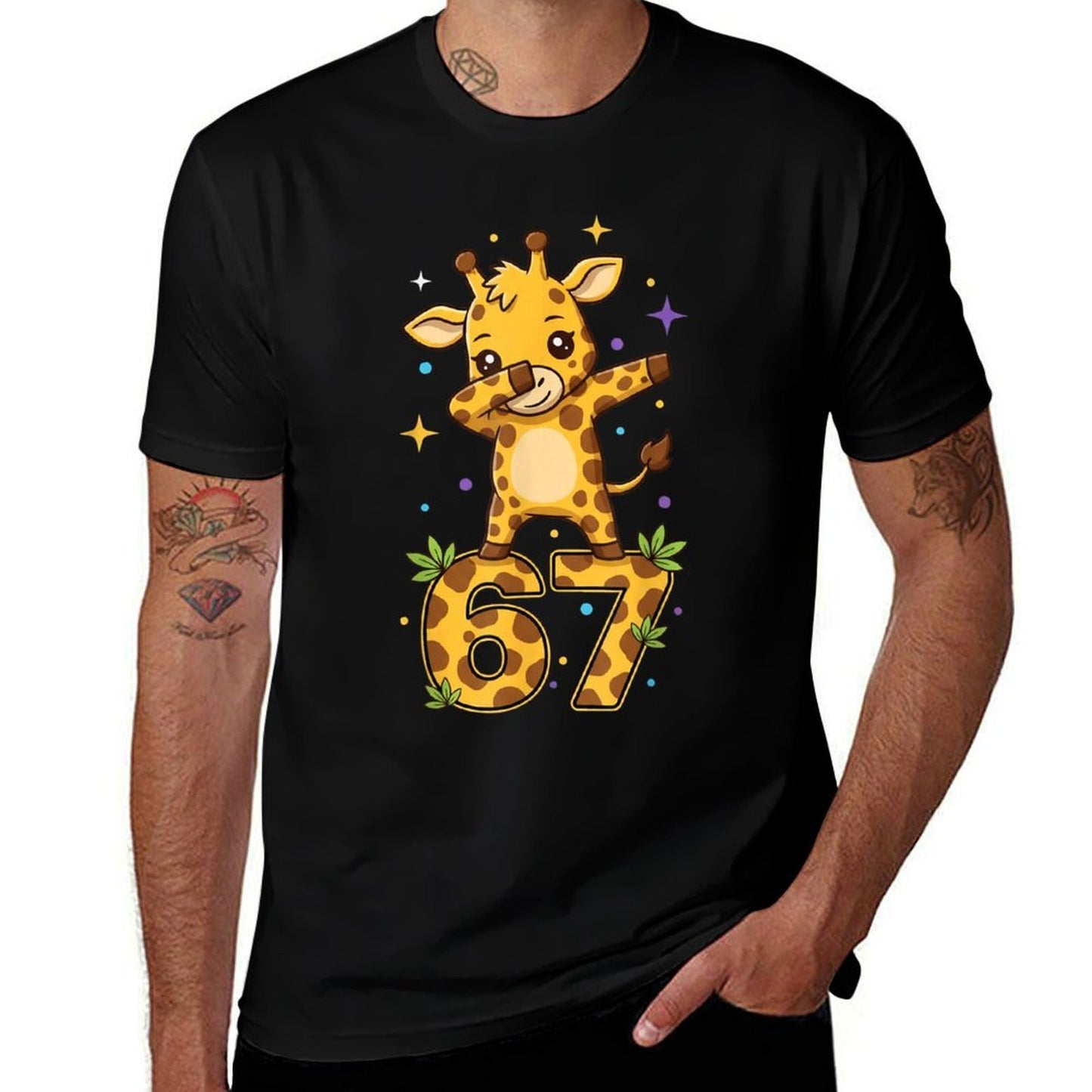 Dabbing Giraffe 67 Funny Six Seven Gen Z Slang Meme Cute  High-quality Stitching T-Shirt