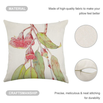 Flowering Silver Princess Eucalyptus Watercolor Linen Throw Pillow Cover