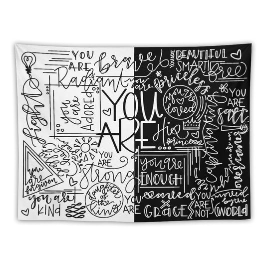 You Are Enough White & Black Tapestry