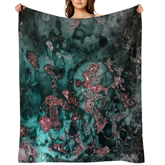 Pink And Emerald Faux Marble Throw Blanket