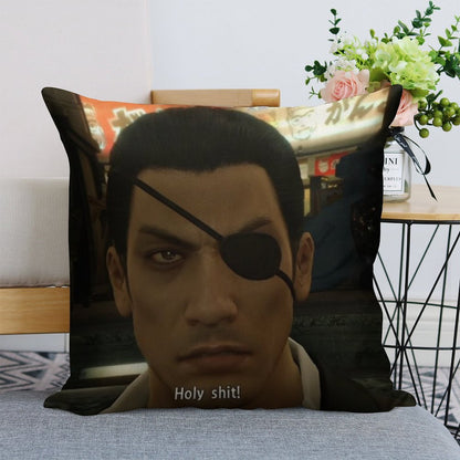 Yakuza Majima Holy Sht Linen Throw Pillow Cover