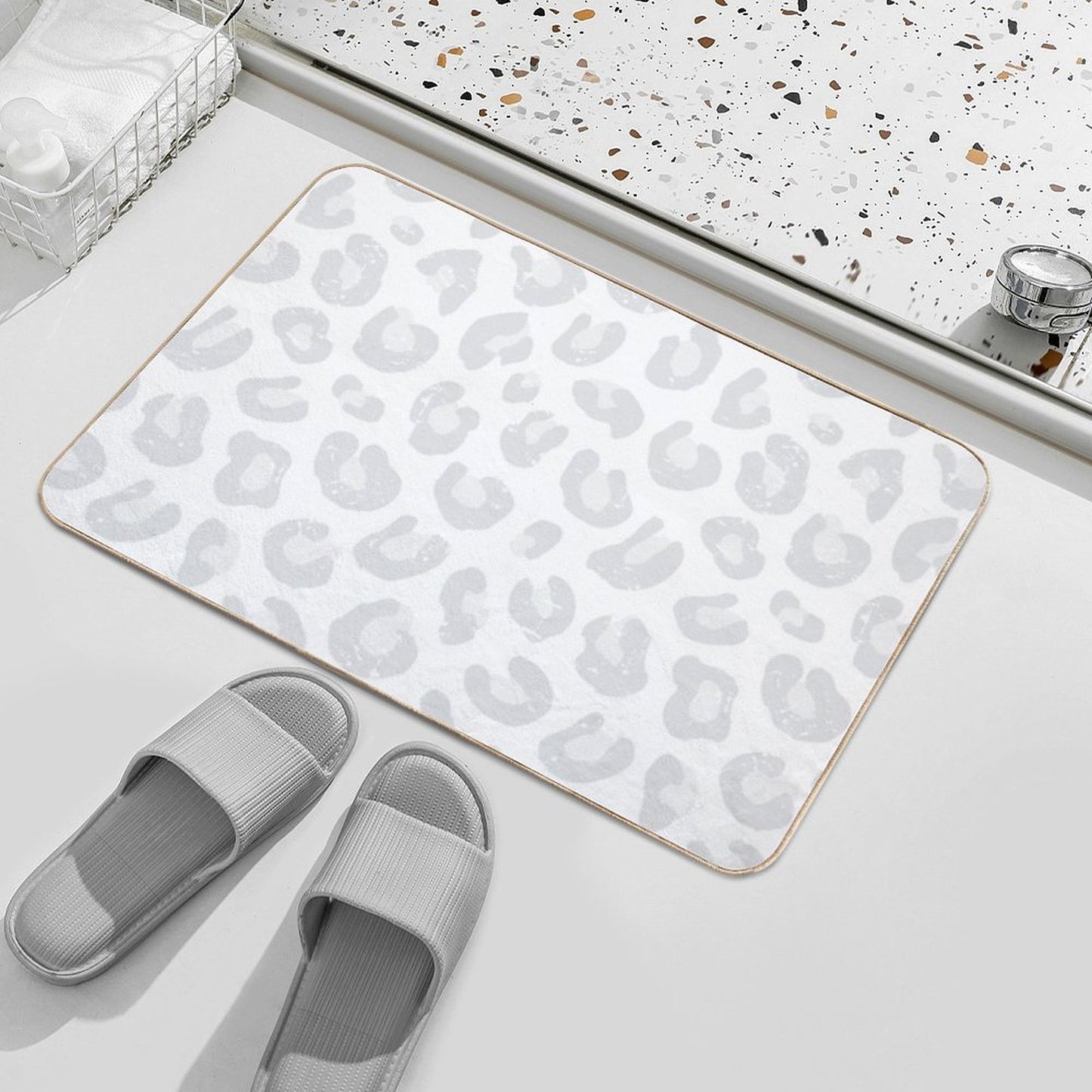 Leopard Print - Silver Gray And White Bath Mat