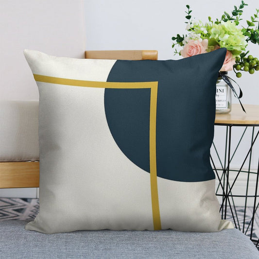 Abstract Geometric Minimalist Navy Blue, Light Mustard Yellow, And White Linen Throw Pillow Cover