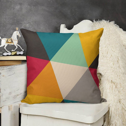 Colourful Geometric Triangles Linen Throw Pillow Cover