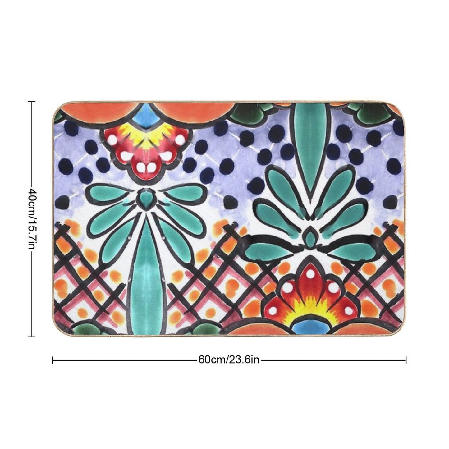 Colorful Talavera, Orange Accent, Mexican Tile Design Bath Mat