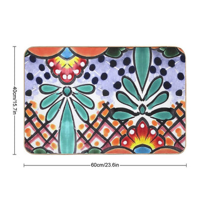 Colorful Talavera, Orange Accent, Mexican Tile Design Bath Mat