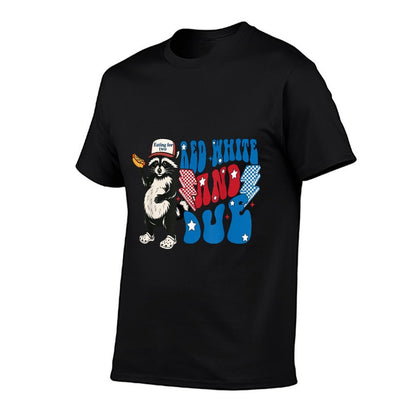Red White And Due Funny Raccoon 4th of July Patriotic  Ribbed Collar T-Shirt