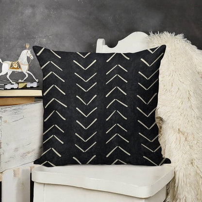 Boho Big Arrows in Black And White Linen Throw Pillow Cover