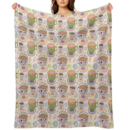 Fancy A Cup of Tea Watercolour Pattern Throw Blanket
