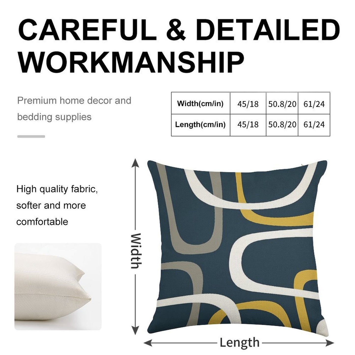 Midcentury Modern Loops Retro Pattern in Light Mustard, Grey, White, And Navy Blue Linen Throw Pillow Cover