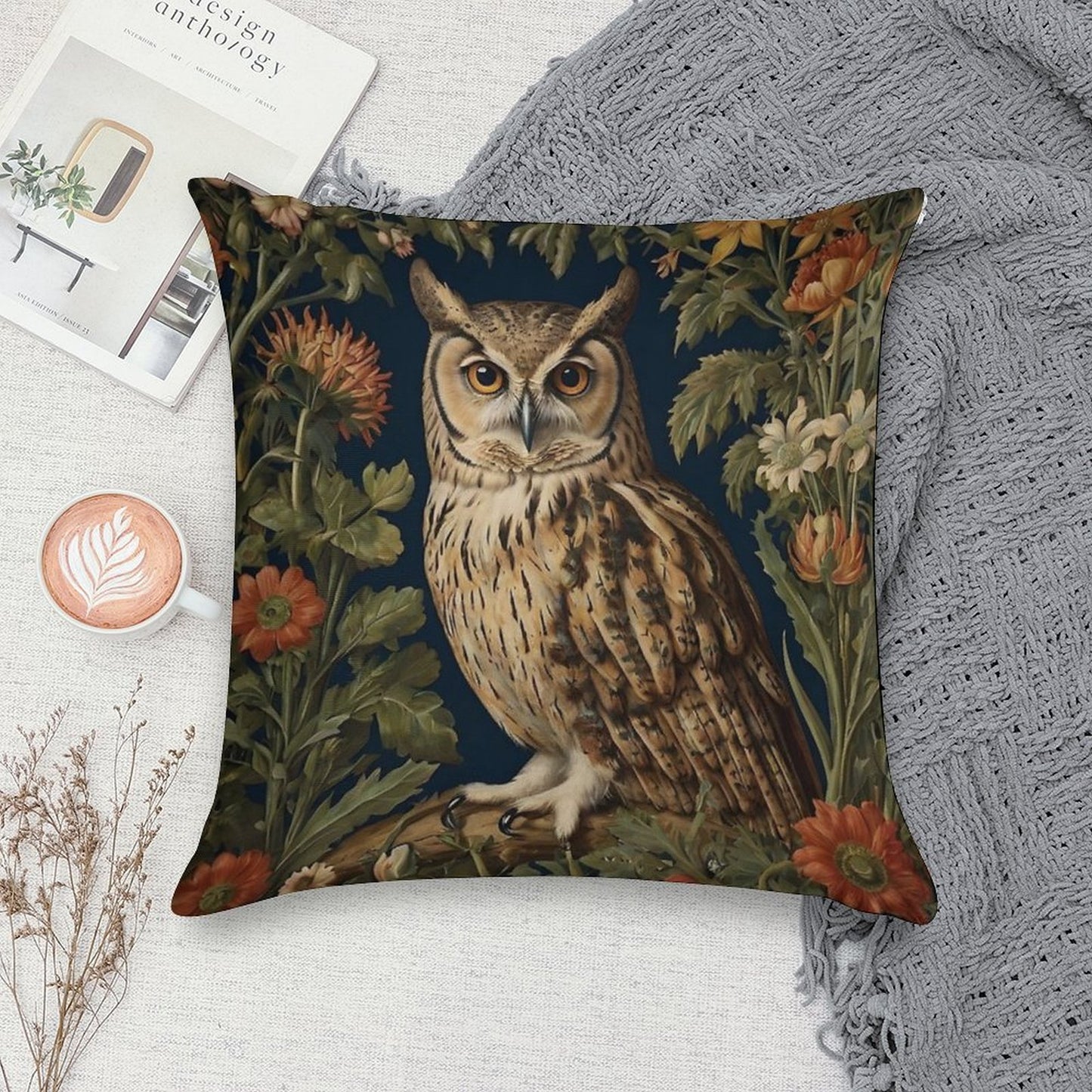 Vintage Forest Owl William Morris Style Soft Style Accent Throw Pillow
