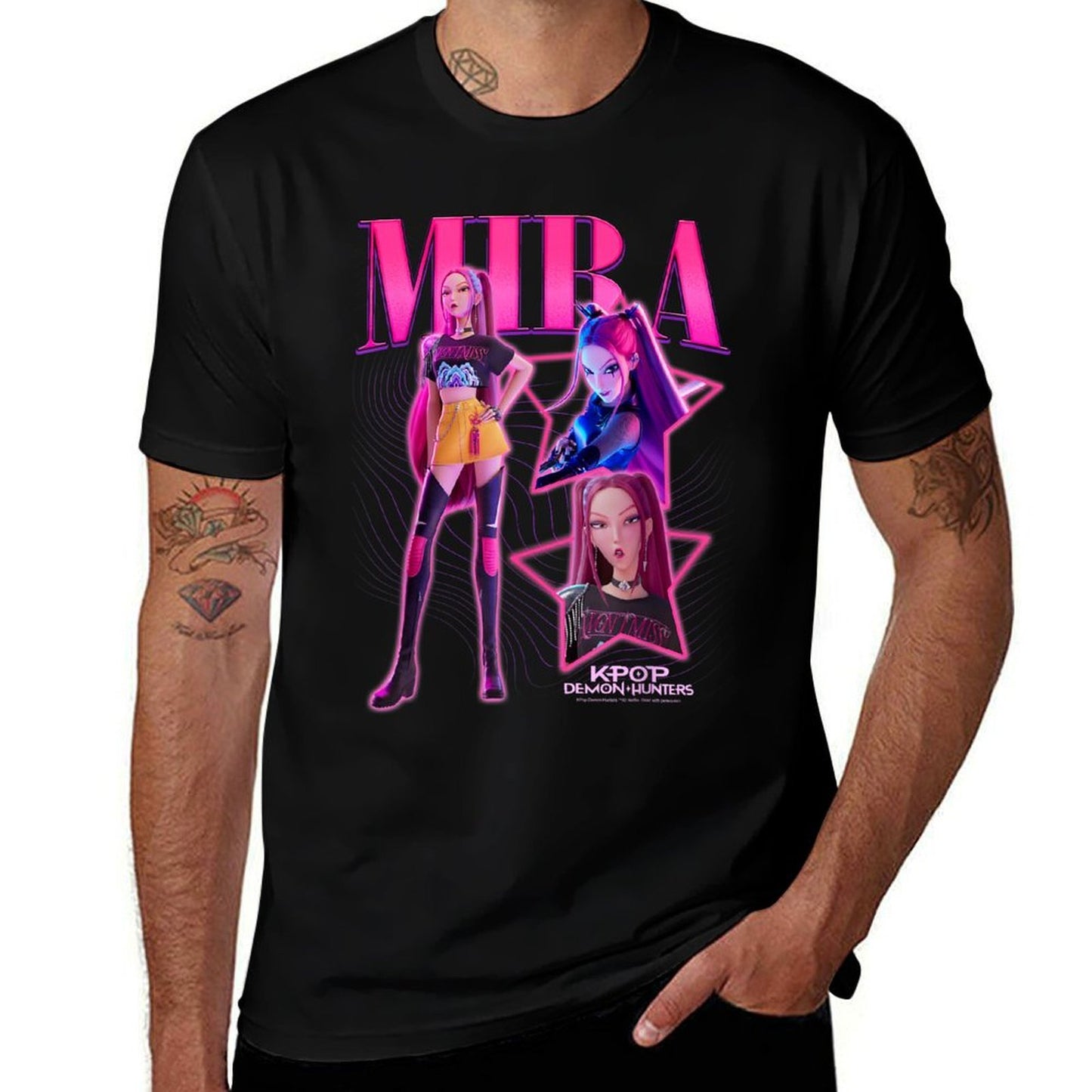 Kpop Demon Hunters Mira Showcase Retro Neon Poster  High-quality Stitching T-Shirt