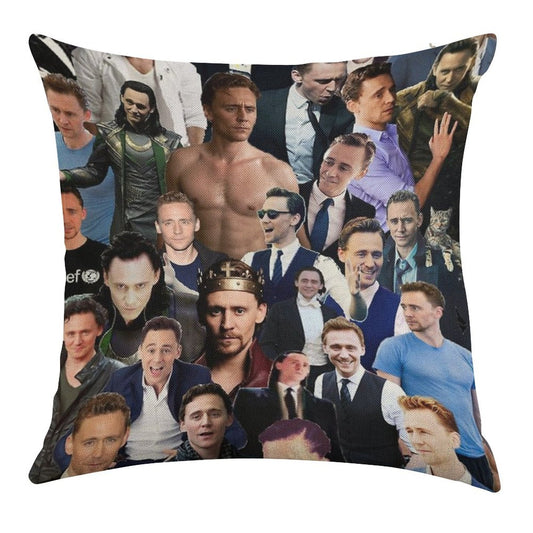 Tom Hiddleston Collage Linen Throw Pillow Cover
