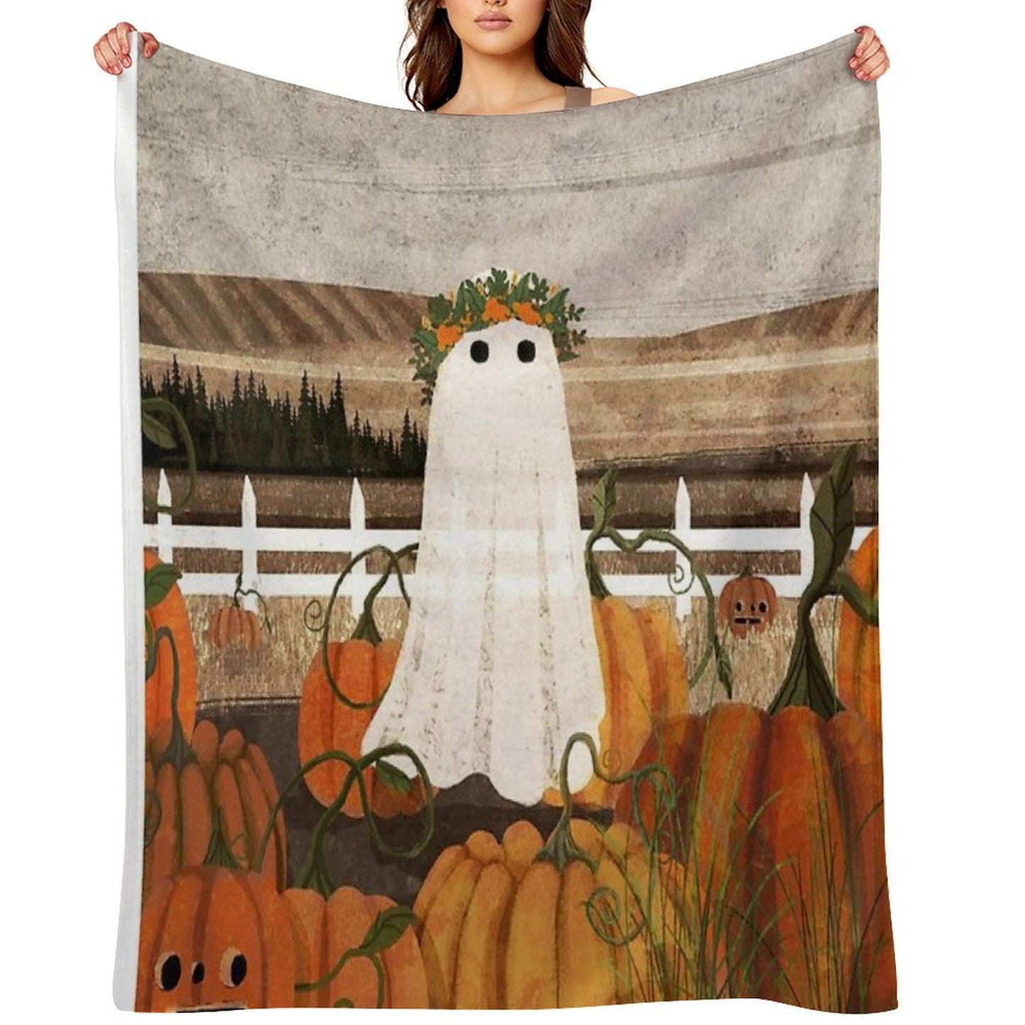 There's A Ghost in The Pumpkins Patch Again... Throw Blanket