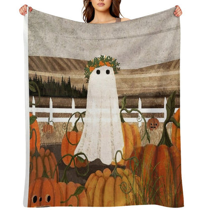 There's A Ghost in The Pumpkins Patch Again... Throw Blanket