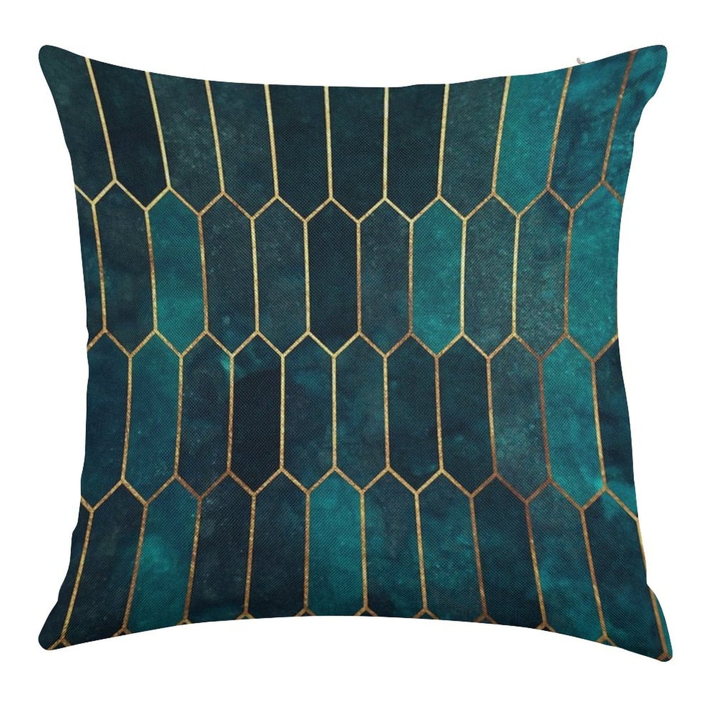 Deep Teal And Blue Gold  Pattern Linen Throw Pillow Cover
