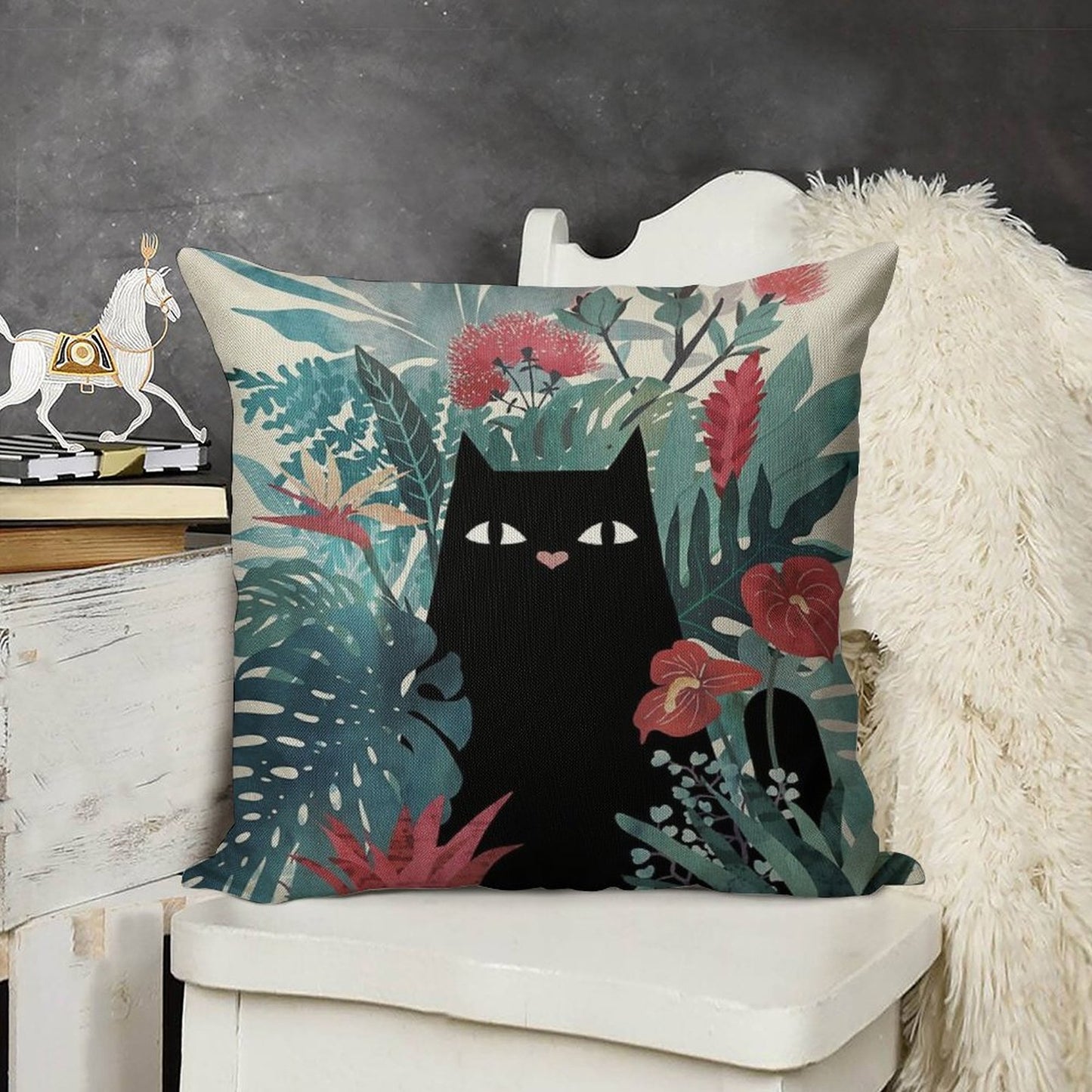 Popoki Linen Throw Pillow Cover