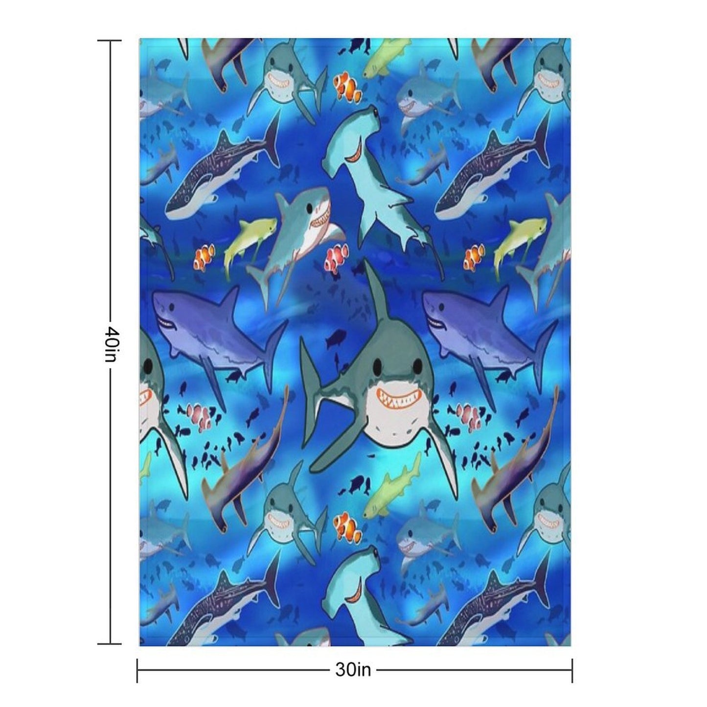 Sharks Clownfish Great White Undersea Fun Playful Kids Pattern Hammerhead Whale Shark Lemon Shark Throw Blanket
