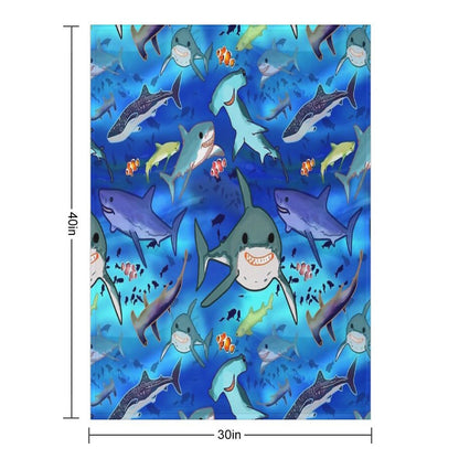 Sharks Clownfish Great White Undersea Fun Playful Kids Pattern Hammerhead Whale Shark Lemon Shark Throw Blanket