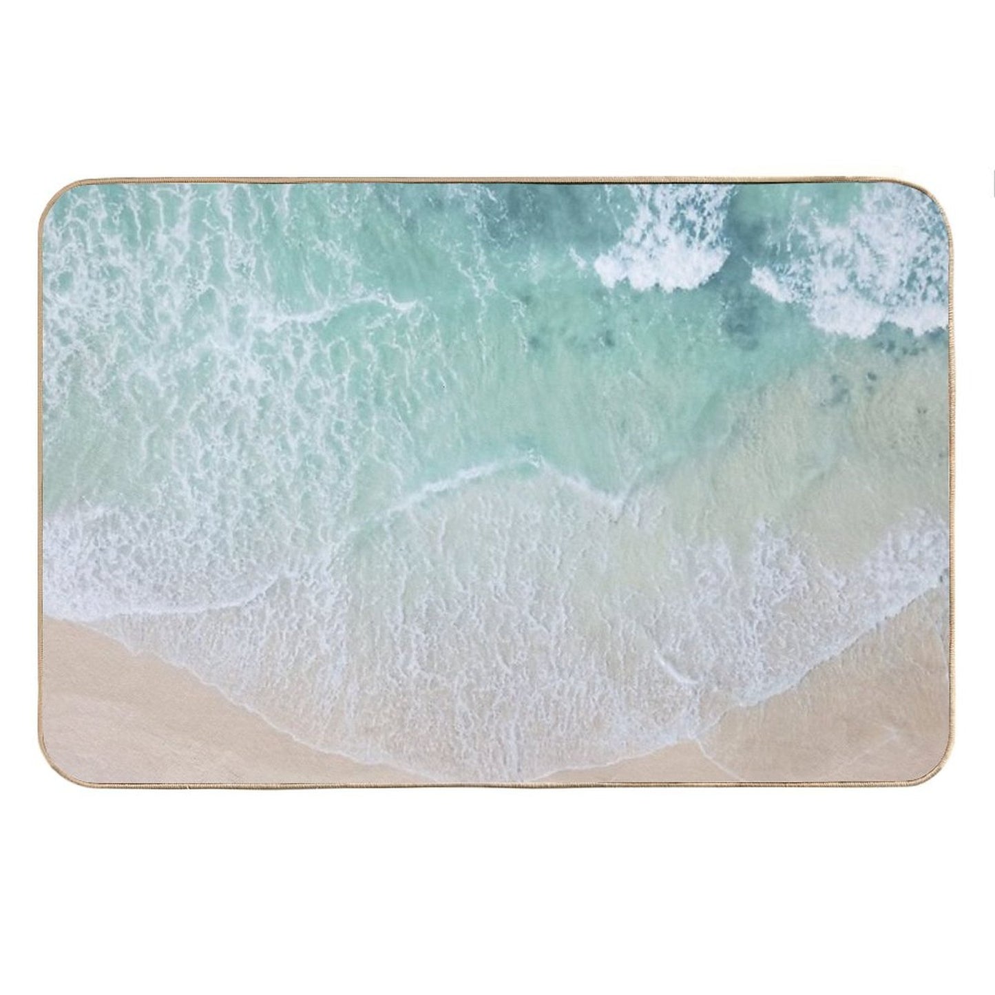 Green And White Lace Beach Sand And Seashore Waves Bath Mat