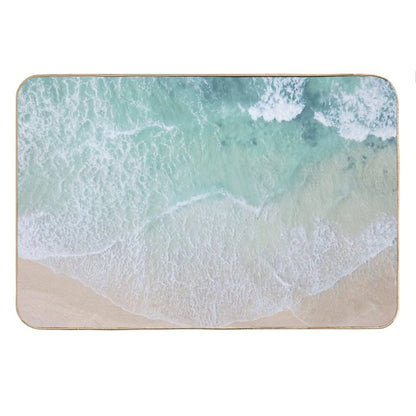 Green And White Lace Beach Sand And Seashore Waves Bath Mat