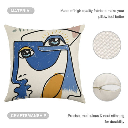 Minimal  Cute Face Linen Throw Pillow Cover