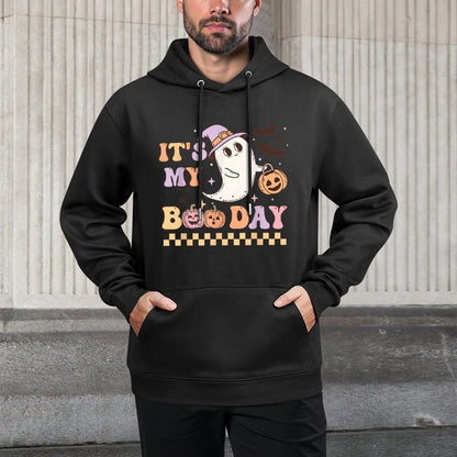 Funny Its My Boo Day Cute Halloween Birthday Ghost Pink Bow Shape Retention Hoodie