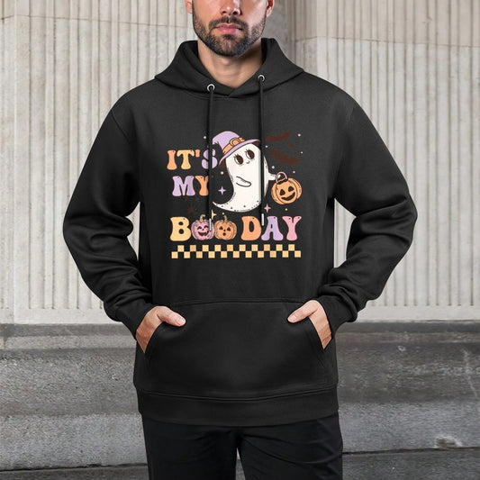 Funny Its My Boo Day Cute Halloween Birthday Ghost Pink Bow Shape Retention Hoodie