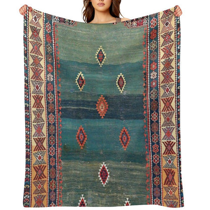Sivas Antique Turkish Niche Kilim Print Throw Blanket