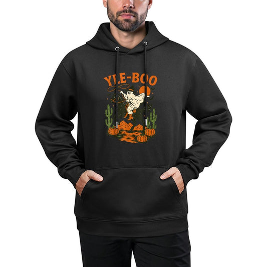 Yee Boo Ghost Riding Horse Halloween Pumpkin Moon Western Easy Care Hoodie
