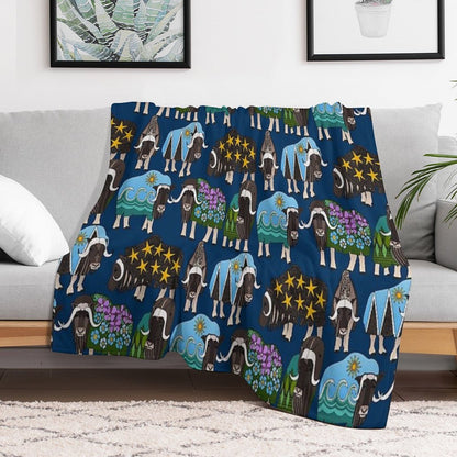 Alaskan Musk Ox Blue Throw Blanket