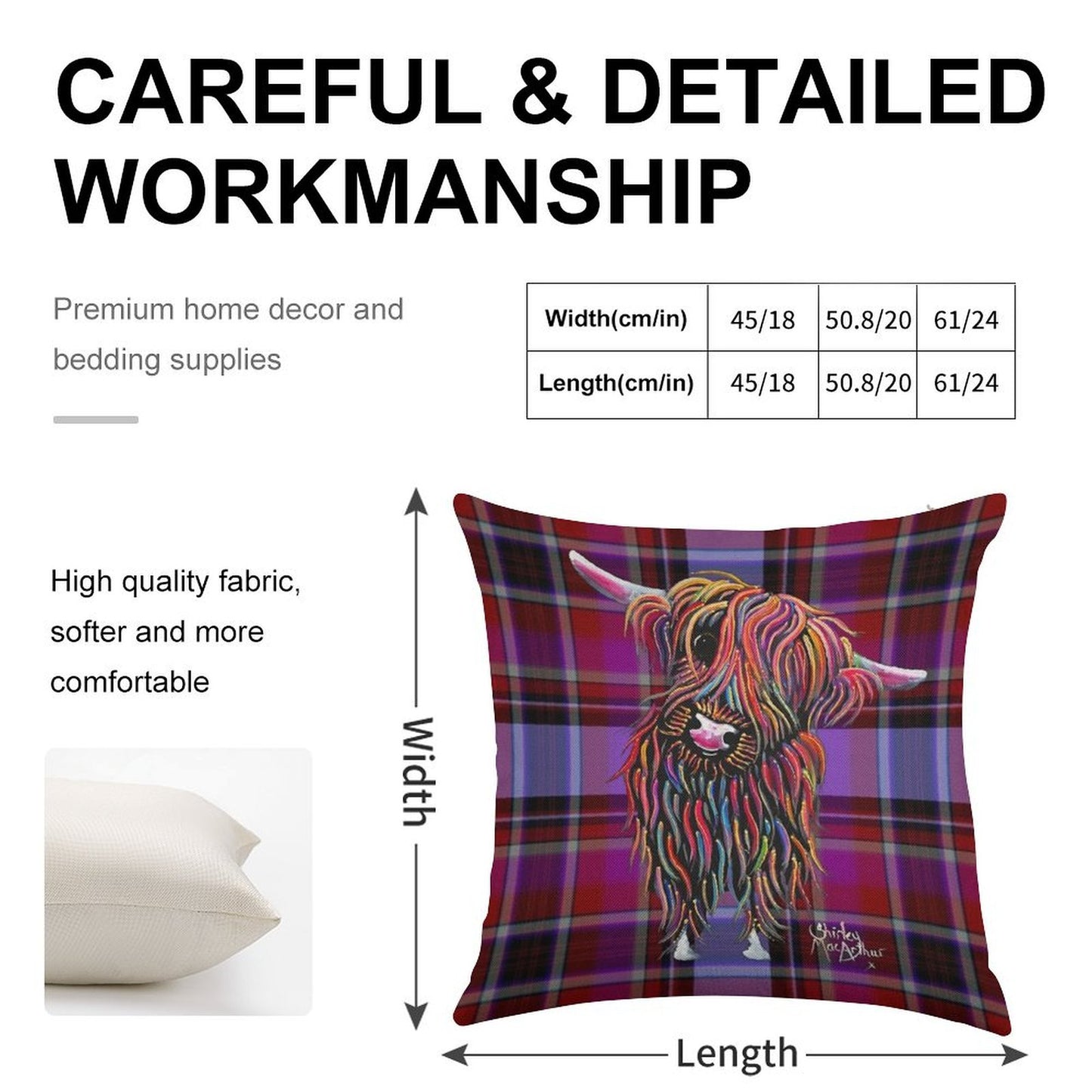SCoTTiSH HiGHLaND CoW ' TaRTaN BoLLY P ' BY SHiRLeY MacARTHuR Linen Throw Pillow Cover